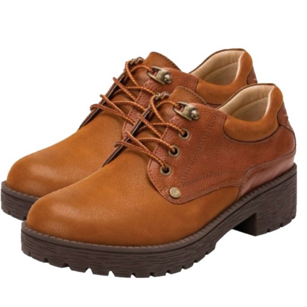 Final day! SALE! Algeria Women's Cognac Leather Lace-Up Chunky oxfords 41 9.5-10